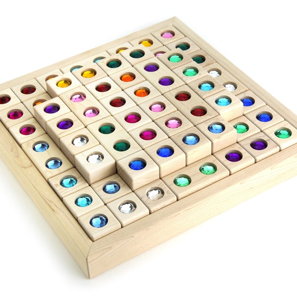 60 pc Gem Block Collection with Tray | Maple Unit Blocks Jewel Blocks Gemstone Blocks Sparkle Glitter Colorful Gemmed Rainbow Building Block