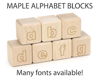 Solid Maple Alphabet Blocks: 27 pc Wooden ABC Set for Baby Shower, Nursery Decor & Kids Preschool Learning Activities, made in Minnesota