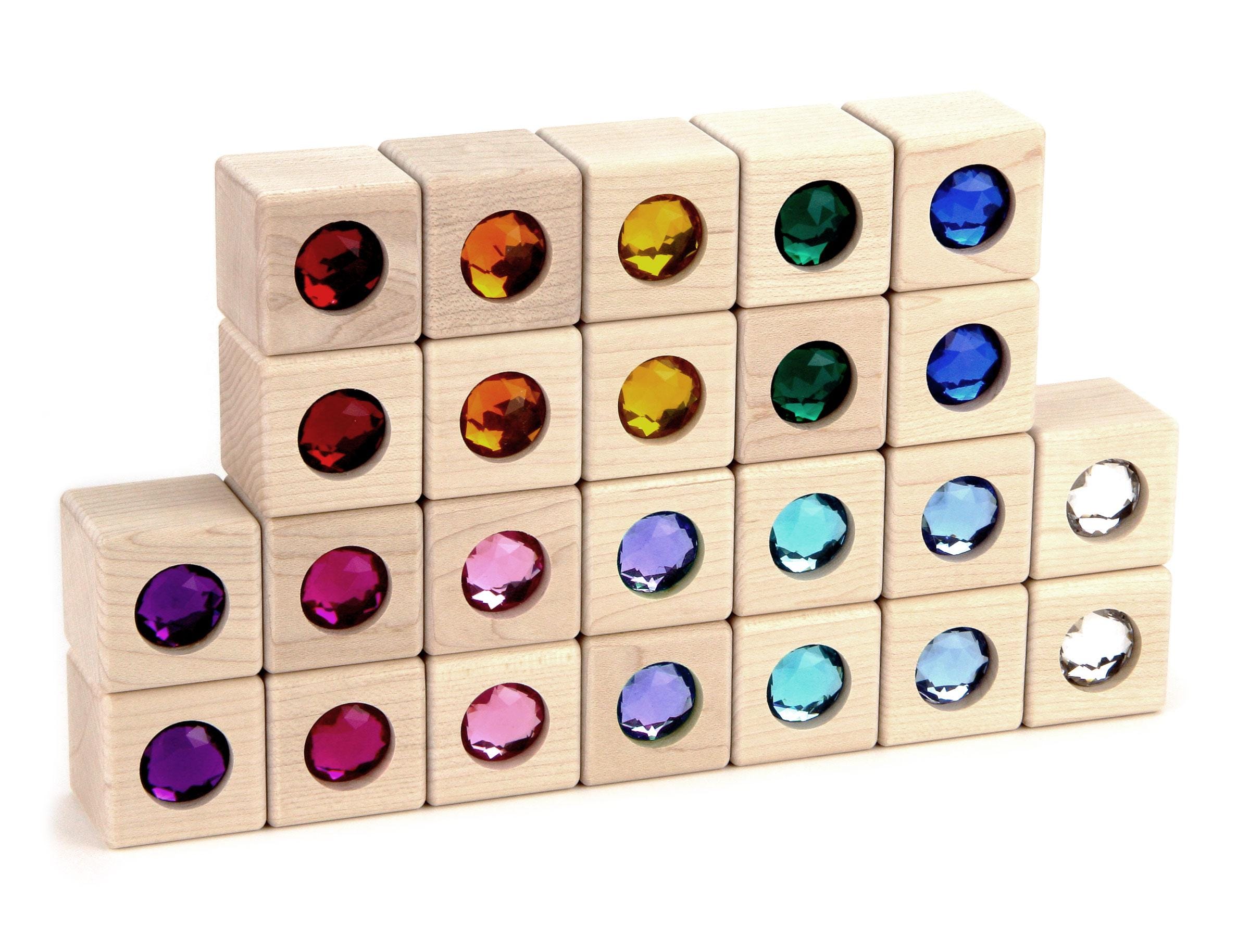 Blocs De Pierre Gemme Arc-en-ciel Cubiques De 24 Pièces | Jeu De Construction En Bois D'érable Massif Massif, Jouet Empilable Scintillant, Bijou - France