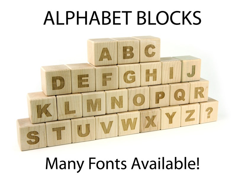 27 pc Maple Alphabet Blocks Engraved Wood ABC Blocks Wooden Alphabet Blocks Letter Blocks Baby Wood Baby Shower Activity Gift for Teacher image 3