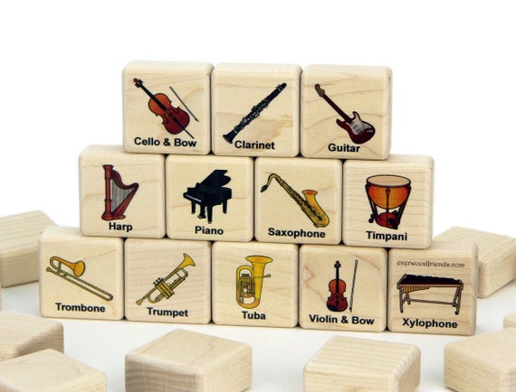 Musical Instruments Memory Game 24 Blocks Color Wood 