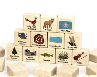 South Dakota Memory Game 24 Blocks | Wood Memory Game for Kids Memory Matching American State Symbols of South Dakota Gift Toy Game for Kids