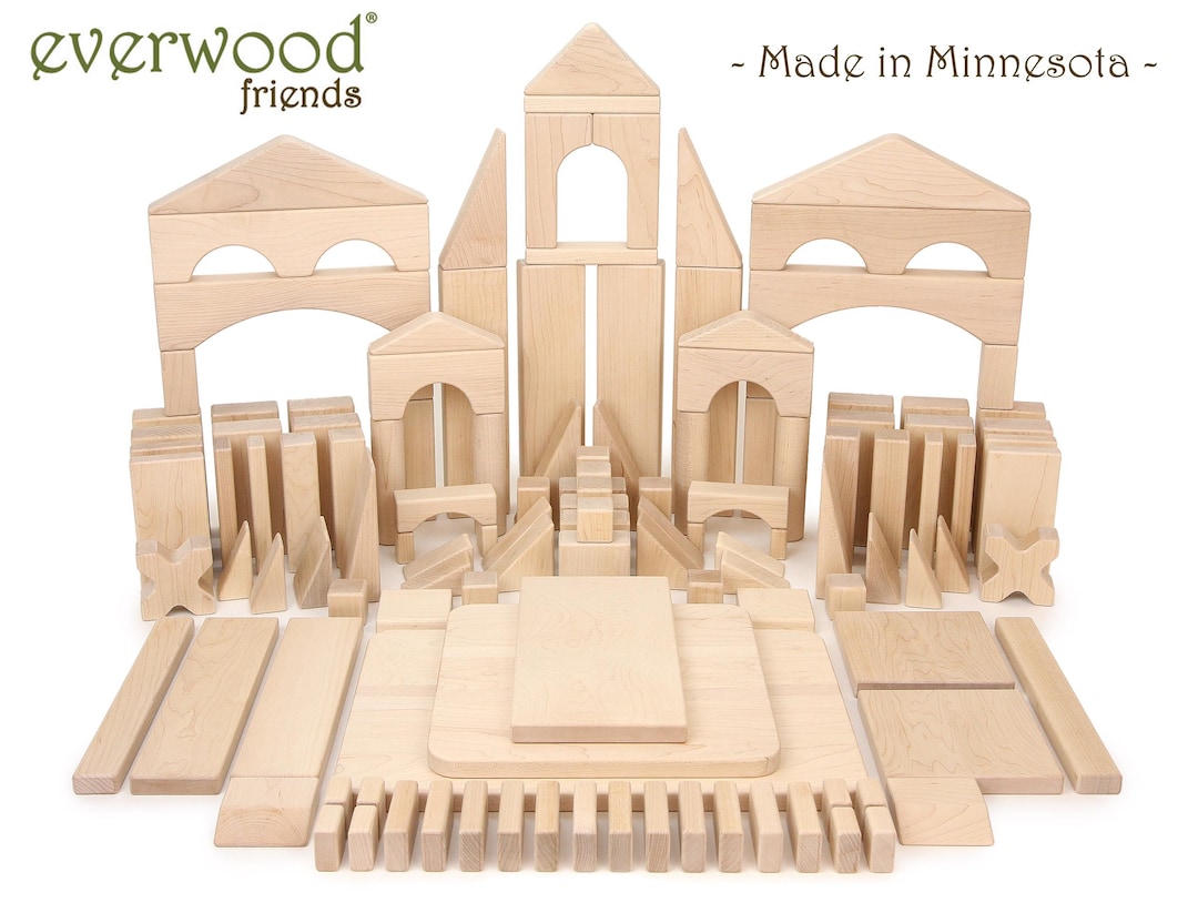 Solid Maple Wooden Building Blocks for Kids, Premium Preschool