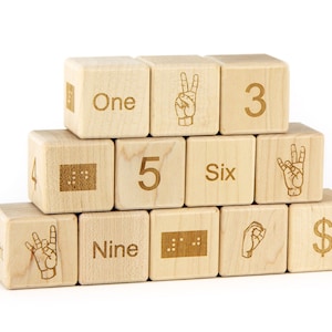 12 pc ASL Number Blocks with Braille | American Sign Language Blocks asl abc blocks asl blocks asl toy asl alphabet blocks