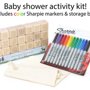 Solid Maple ABC Blocks - Baby Shower Decoration Activity Kit | Personalized Wooden Alphabet Gift Set image 1