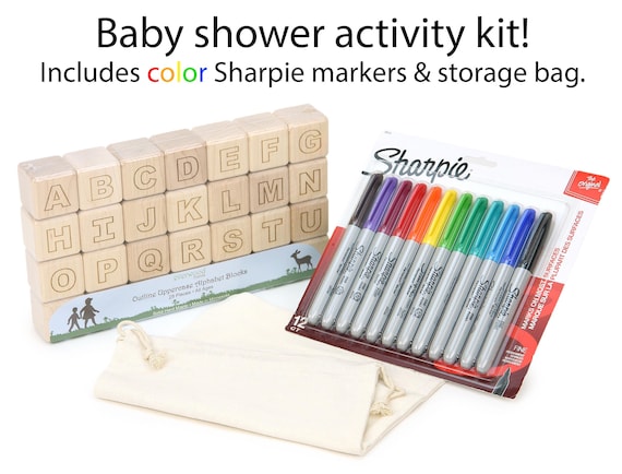 Solid Maple ABC Blocks - Baby Shower Decoration Activity Kit | Personalized Wooden Alphabet Gift Set
