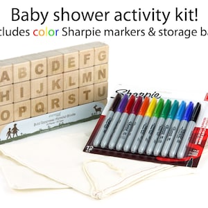 Solid Maple ABC Blocks - Baby Shower Decoration Activity Kit | Personalized Wooden Alphabet Gift Set