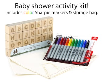 Alphabet Blocks Baby Shower Activity Kit to Decorate | Solid Maple Wood ABC Blocks Wooden Alphabet Letter Blocks Baby Wood Blocks