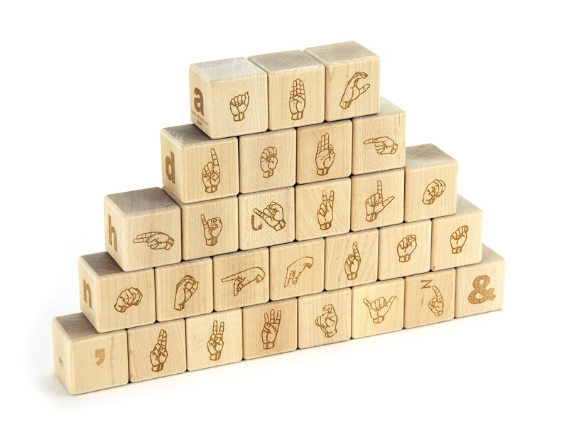 ASL & Braille Alphabet Blocks Set - 28 Piece Solid Maple Wood ...