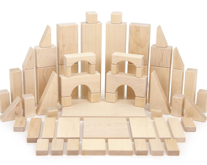 60 piece Solid Hard Maple Unit Blocks | Core Starter Set Heirloom Quality Wooden Building Toy for Kids Handmade in Minnesota