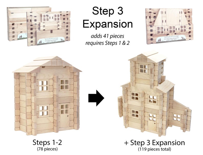 Buildable Dollhouse Interlocking Notch Blocks | Solid Hard Maple 1:12 Scale Premium Natural Play Set by Everwood Friends made in Minnesota bild 6