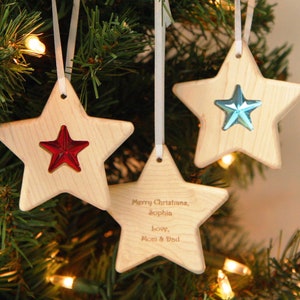 Star Gem Solid Maple Christmas Ornament | Personalized Wooden Ornament Custom Christmas Gift Gemstone Birthstone Ornament Wood