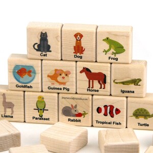 Animal Friends Pet Memory Game: 24 Solid Maple Stacking Blocks, Fun Wooden Toy Matching Set for Kids and Pet Lovers, Made in Minnesota