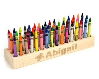 Personalized Maple 48 Crayon Holder - Sanded Silky Smooth! | 48-hole Solid Wood Hard Maple Crayon Block for Kids Crayon Organizer Art Craft