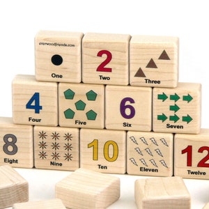 Counting & Shapes Color Memory Game | 24 Blocks Solid Maple Wood Matching Set for Kids to Learn Early Math Skills Counting and Numbers