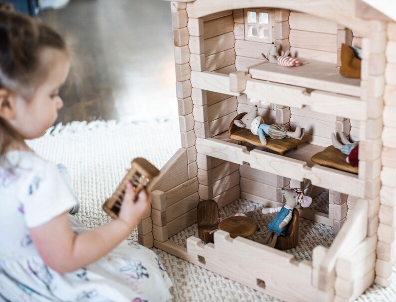 Buildable Dollhouse Interlocking Notch Blocks | Solid Hard Maple 1:12 Scale Premium Natural Play Set by Everwood Friends made in Minnesota bild 15