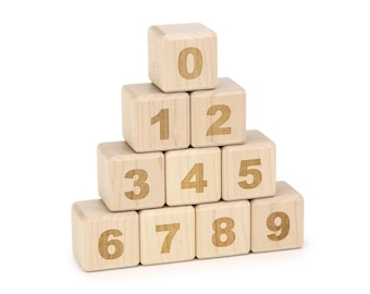 0-9 Bold Maple Number Blocks | 10 piece Wooden Counting and Stacking Set for Toddler Learning and Baby Shower Activity Gift