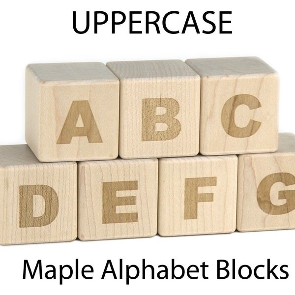 28 pc Uppercase Maple Alphabet Blocks | Engraved Wood ABC Blocks Wooden Alphabet Letter Blocks Baby Shower Activity Gift for Teacher