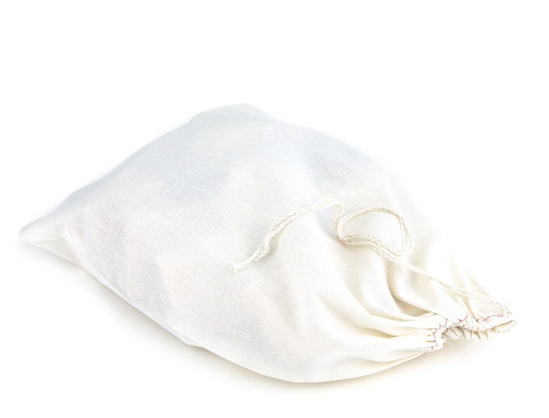 May include: A white cotton drawstring bag with a white cord.