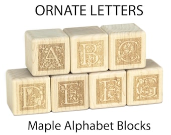 28 pc Ornate Letter Maple Alphabet Blocks | Engraved Wood ABC Blocks Wooden Alphabet Blocks Letter Block Baby Block Baby Shower Teacher Gift