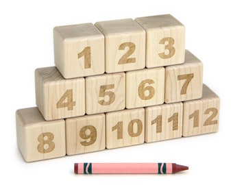 12 pc Maple Number Blocks | 1-12 Engraved Wood Blocks Wooden Counting Blocks ABC Blocks Baby Wood Baby Shower Activity Gift for Teacher