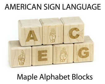 28 pc American Sign Language Letter Maple Alphabet Blocks | Engraved Wood ASL Blocks Wooden Blocks Letter Baby Wood Blocks Deaf Child Gift