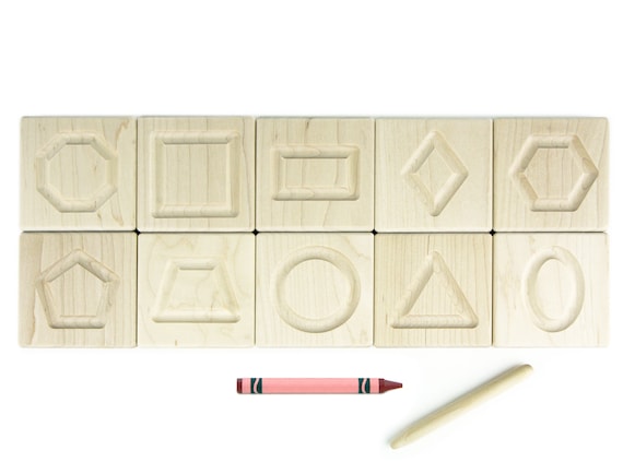 Solid Maple Shapes Tracing Tiles | 10 piece Wood Shape Tracing Board Tracing Cards Kindergarten Homeschool Preschool Shape Learning Aid Math
