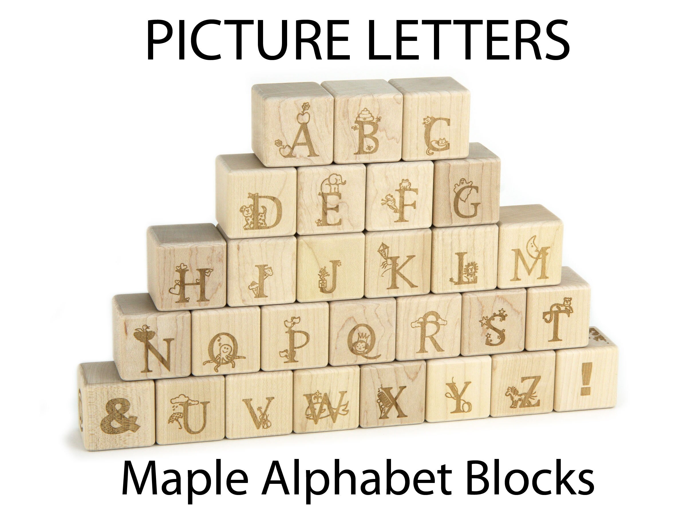 28 Pc Picture Letter Maple Alphabet Blocks Engraved Wood ABC Blocks Wooden Alphabet Blocks Letter Blocks Wood Baby Shower Teacher Gift Etsy