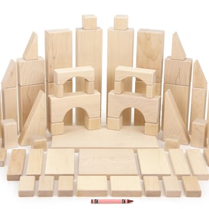 60 piece Solid Hard Maple Unit Blocks | Core Starter Set Heirloom Quality Wooden Building Toy for Kids Handmade in Minnesota