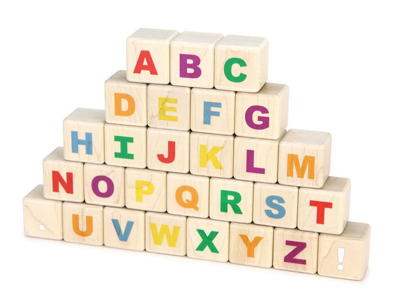 28 Pc Colorful Rainbow Uppercase Alphabet Blocks | Solid Maple Wooden ...