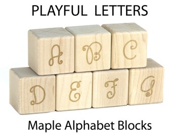 28 pc Playful Letter Maple Alphabet Blocks | Engraved Wood ABC Blocks Wooden Alphabet Blocks Letter Blocks Baby Baby Shower Teacher Gift