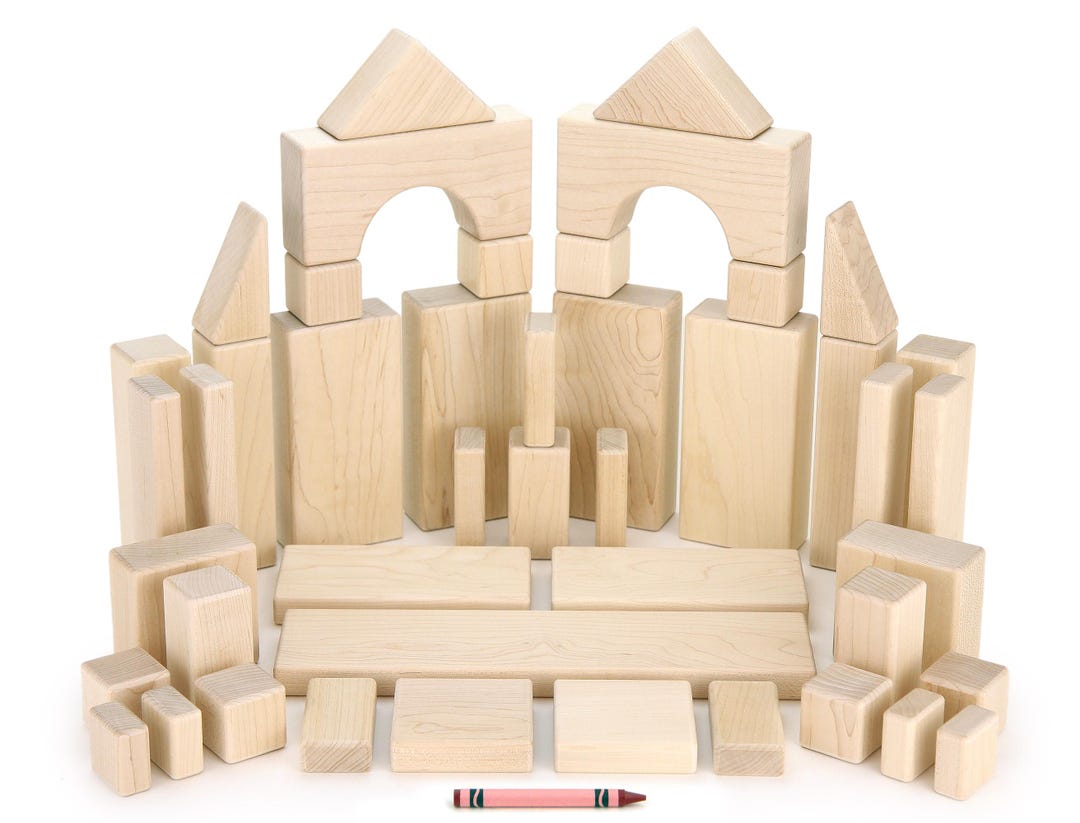 45 Piece Beginner Building Block Set | Solid Hard Maple Wooden Unit ...