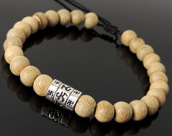 Handmade Buddhism Braided Bracelet Mala Gaharu Prosperity Yoga Meditation Healing Indonesia White Sand Agarwood Sterling Silver Charm 1710