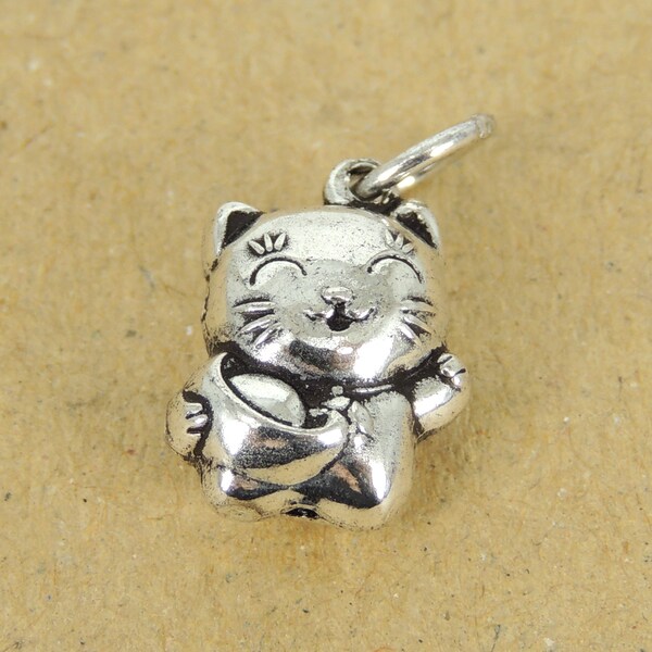 925 Sterling Zilver Lucky Cat Rijke Kat Hanger Charme Breng Rijkdom Goud Nugget Style Kitty