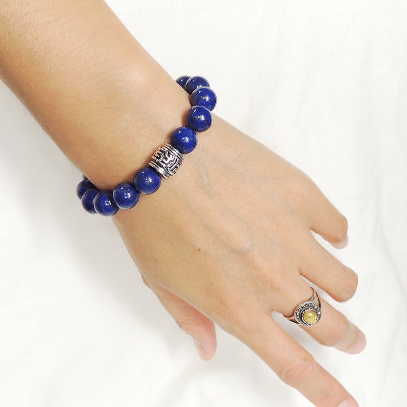 Handmade Braided Soothing Mantra Bracelet Natural 10mm Lapis Lazuli Gemstone Healing Yoga Awareness Protection 925 Sterling Silver Bead 1539
