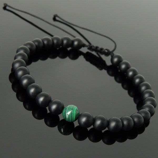 Men's Women Matte Black Onyx Malachite Adjustable Braided Bracelet DiyNotion Handmade BR1052