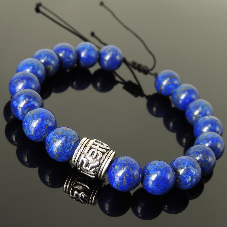 Handmade Braided Soothing Mantra Bracelet Natural 10mm Lapis Lazuli Gemstone Healing Yoga Awareness Protection 925 Sterling Silver Bead 1539