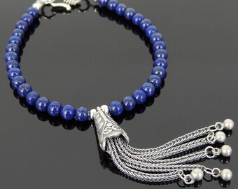 Men's Women Lapis Lazuli 925 Sterling Silver Bracelet Pendant Bead Clasp Gemstone DiyNotion Handmade BR704