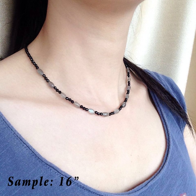 Men/'s Women Bright Black Onyx Labradorite Sterling Silver Necklace Gemstone Beads Clasp DiyNoion Handmade NK118
