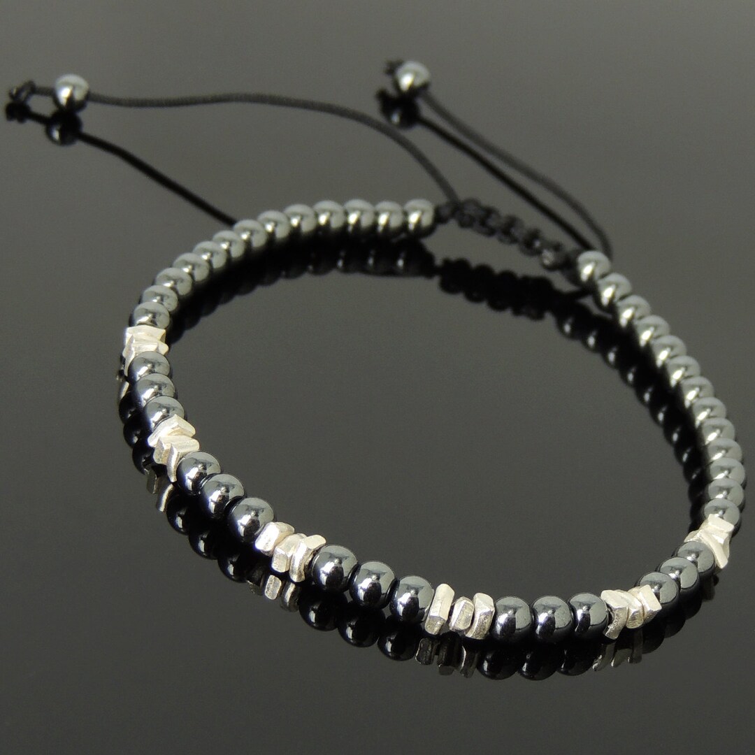 LZD Hematite Beaded Bracelet – Unisex Adjustable, Black Stone, Non-Magnetic Silver Tone