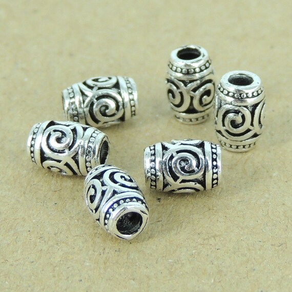 6 Pcs Sterling Silver Beads Barrel Charms Vintage Jewelry Making