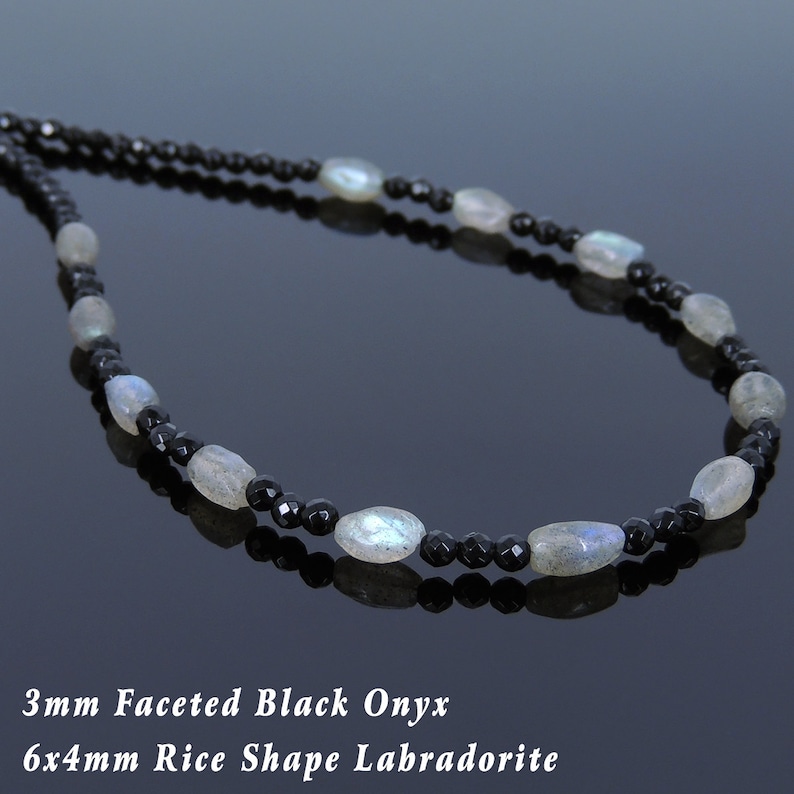 Men/'s Women Bright Black Onyx Labradorite Sterling Silver Necklace Gemstone Beads Clasp DiyNoion Handmade NK118
