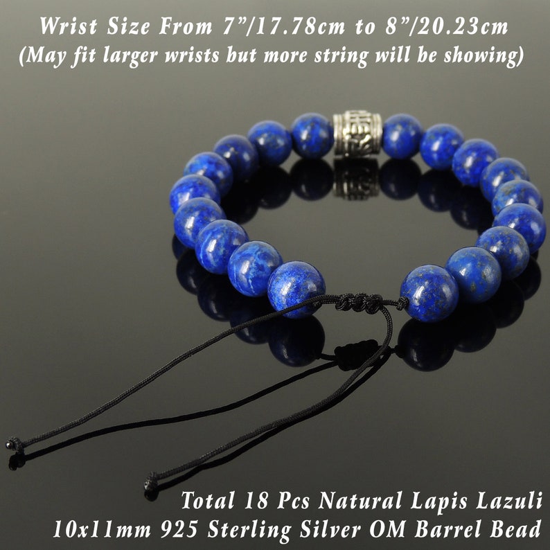 Handmade Braided Soothing Mantra Bracelet Natural 10mm Lapis Lazuli Gemstone Healing Yoga Awareness Protection 925 Sterling Silver Bead 1539