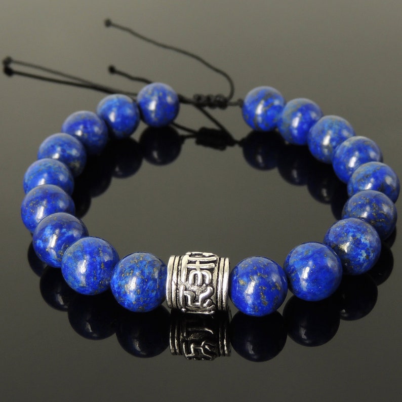 Handmade Braided Soothing Mantra Bracelet Natural 10mm Lapis Lazuli Gemstone Healing Yoga Awareness Protection 925 Sterling Silver Bead 1539