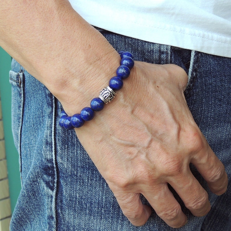 Handmade Braided Soothing Mantra Bracelet Natural 10mm Lapis Lazuli Gemstone Healing Yoga Awareness Protection 925 Sterling Silver Bead 1539