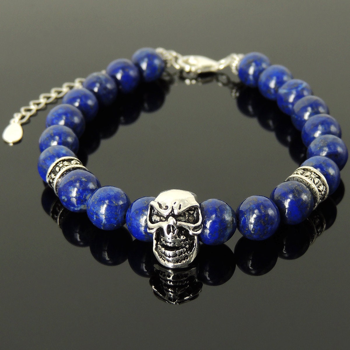 Safety Skull Cross Bracelet 8mm Lapis Lazuli Simple | Etsy