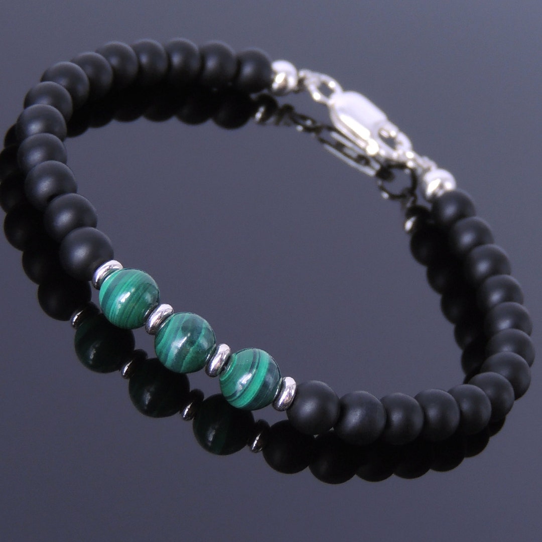 Men's Women Matte Black Onyx Malachite Sterling Silver - Etsy