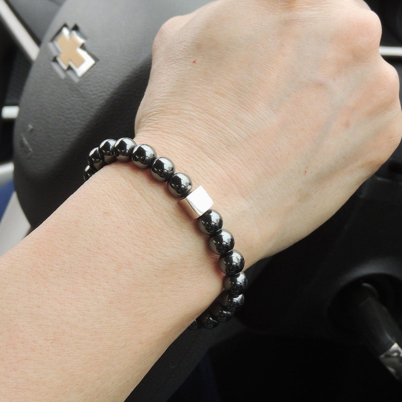 Minimal Cube Clasp Bracelet Protection Gemstones 8mm Hematite Stability Healing Mirror S925 Sterling Silver Spacers Chain DiyNotion BR1433