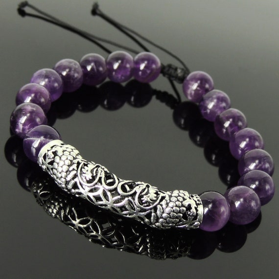 925 Silver 12 Chinese Zodiac Charms Amethyst Beaded Bracelet to