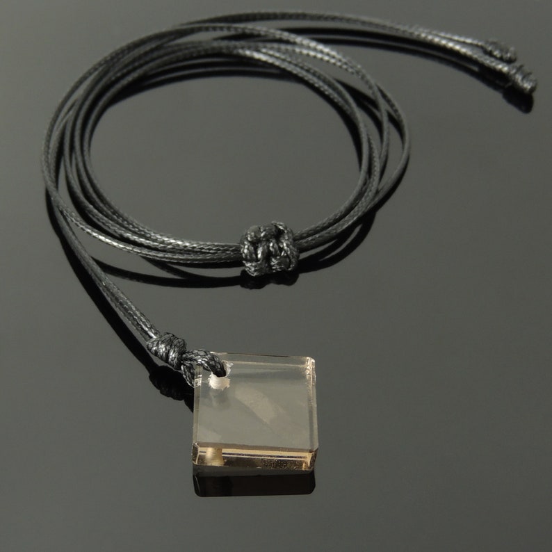Modern Smoky Quartz Diamond Shaped Pendant Necklace Root Chakra Healing Grounding Energy Essential Jewelry for Sense of Security and Support